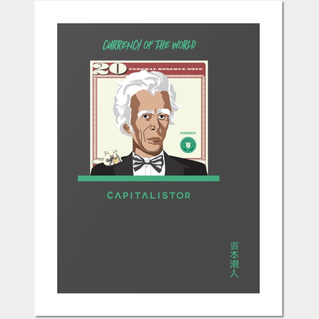 USD000025 - Andrew Jackson, hamster eating popcorn on a pianist Series 6 Wall Art by Capitalistor